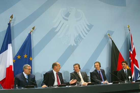 Rencontre franco / germano / britannique - ConfÃ©rence de presse conjointe du PrÃ©sident de la RÃ©publique, de M. Gerhard SchrÃ¶der, e ...