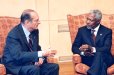 Photo 6 : 17.04.2003 - DÃ©claration à la presse du PrÃ©sident de la RÃ©publique à l'issue de leur entretien avec M. Kofi ANN ...