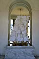 Photo:Sculpture by ARMAN, entitled 'Homage to the French Revolution', consisting of 200 white marble banners attached to gilded bronze flagpo ...