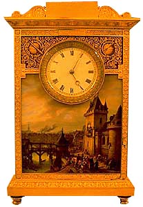 Reloj de estilo Luis Felipe con decoración de porcelana de Sèvres policromada, que representa en cada cara un célebre reloj parisiense.