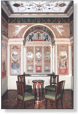 Photo: The Emperor's bathing room - The walls and ceilings are painted in the Pompeian style in which Empire emblems are always prevalent: eag ...