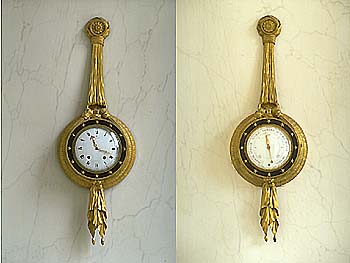 Photo: Chased bronze and gilt Empire wall clock and barometer