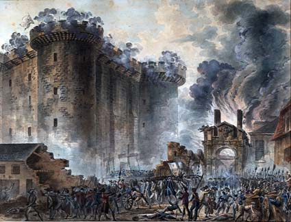 Illustration : Sturm auf die Bastille am 14. Juli 1789 Belagerung und Erstürmung der Bastille von Jean-Pierre Houel