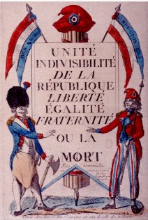 Liberty, Equality, Fraternity - Unity, indivisibility of the Republic, liberty, equality or death. Coloured print published by Paul AndrÃ© Ba ...