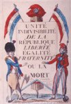 Illustration : Freiheit, Gleichheit, Brüderlichkeit Unteilbare, Einheit des Republik, Freiheit, Gleichheit, Brüderlichkeit oder Tod 
		Farbgravur von Paul André Basset, Prairial (Wiesenmonat, der 9. Monat nach dem Kalender der Frz. Revolution) Jahr IV (1796) 