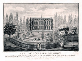 Illustration : Vue de l'Elysée Bourbon. Gravure de Chapuis d'après un dessin de Toussaint