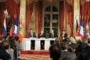 Photo : Rencontre quadripartite: France - Russie - Allemagne -Espagne. Conférence de presse.