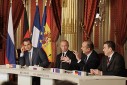 Photo : Rencontre quadripartite: France - Russie - Allemagne -Espagne.Conférence de presse.