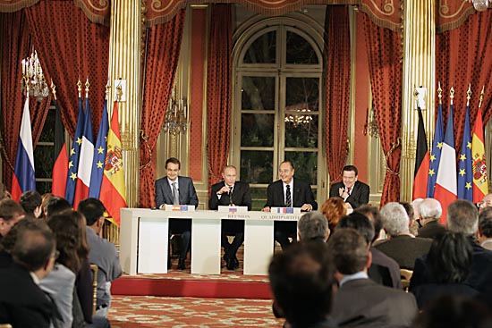 Rencontre quadripartite: France - Russie - Allemagne -Espagne. Conférence de presse.