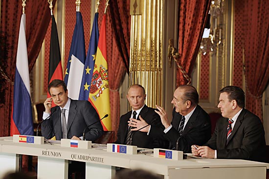 Rencontre quadripartite: France - Russie - Allemagne -Espagne.Conférence de presse.